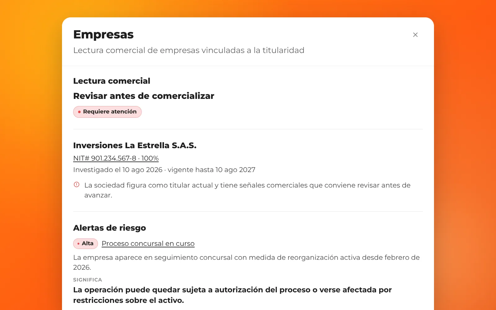 Informe de empresas con alerta de riesgo alta